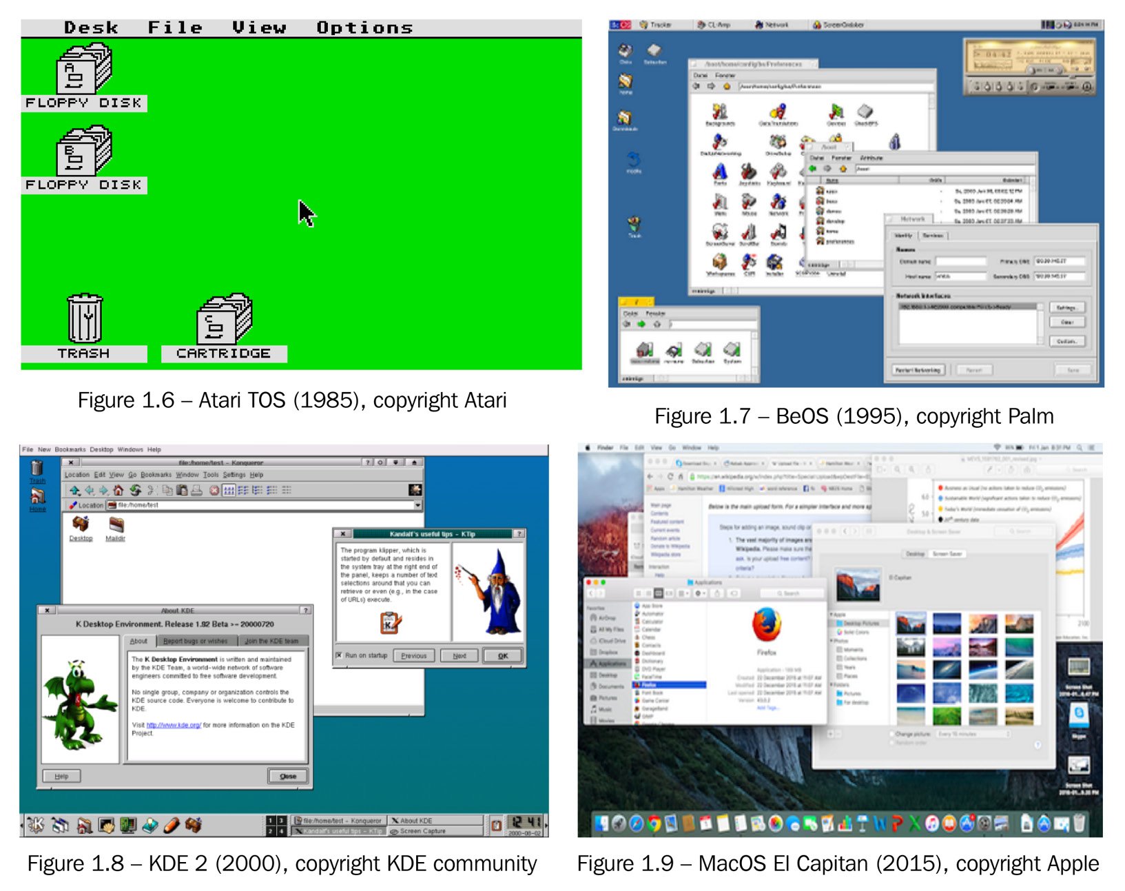 Desktop screenshots from various operating systems 1985-2015. Each image has been used with the required permission under fair use policies