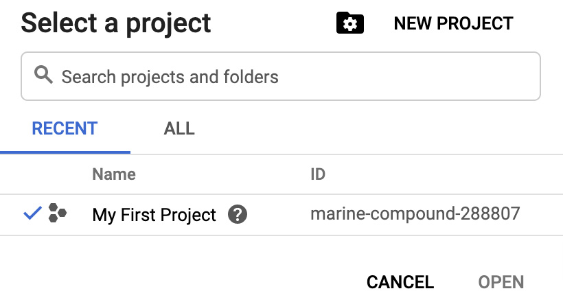 Figure 1.5 – GCP project selection menu
