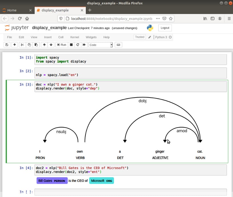 Figure 1.19 – displaCy rendering results in a Jupyter notebook
