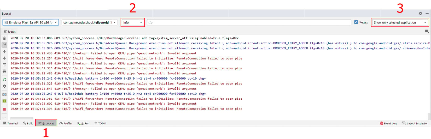 Figure 2.1 – The Logcat tab
