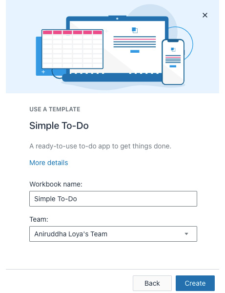 Figure 1.4 – Providing a workbook name and team details to create the workbook