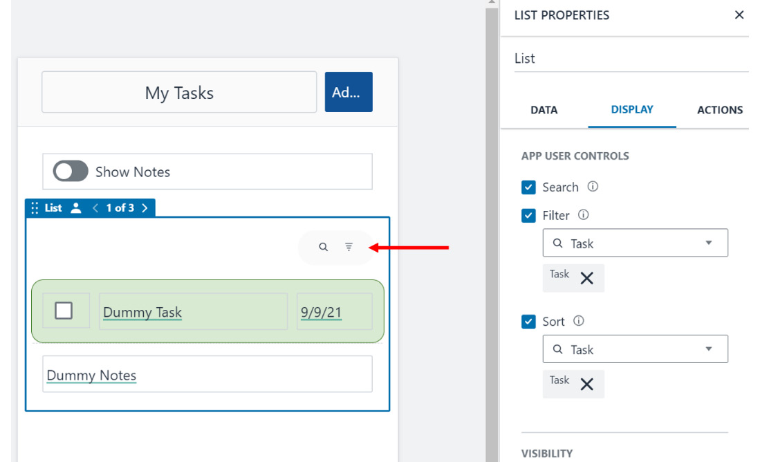 Figure 4.18 – Fields to enable searching, filtering, and sorting in the list