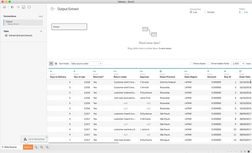 Figure 2.33 – Using Tableau Prep hyper output as a data source in Tableau Desktop
