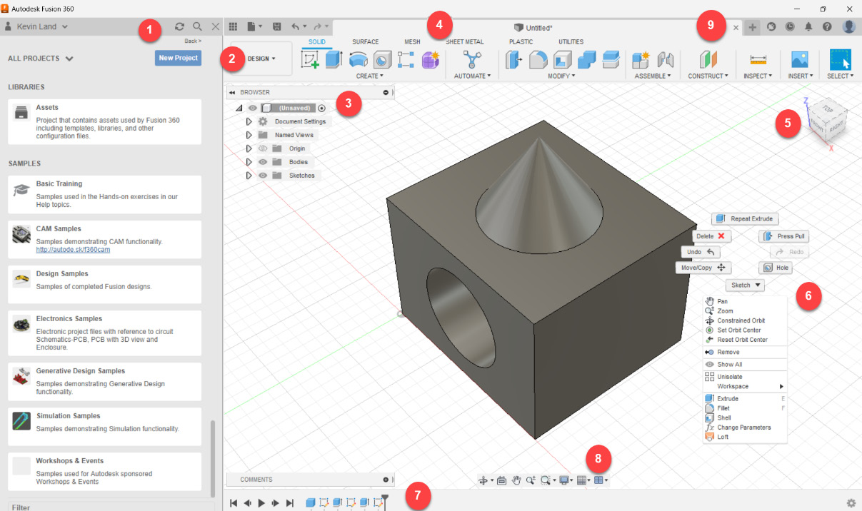 Figure 1.1 – The user interface of Fusion 360