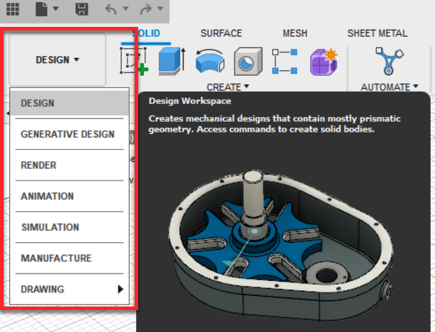 Figure 1.10 – The seven different workspaces