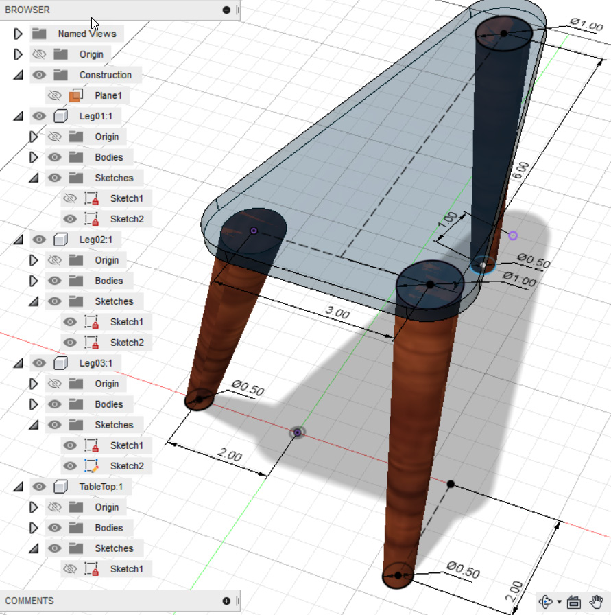 Figure 1.14 – A design change controlled by the table legs’ dimensions