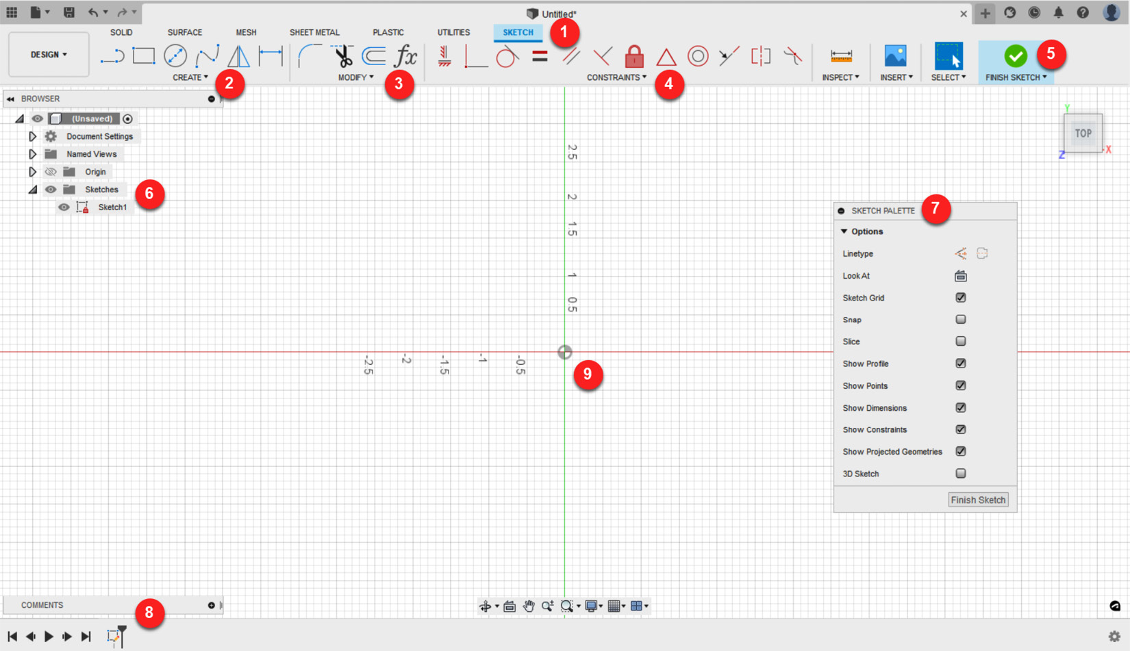 Figure 2.11 – The SKETCH tab toolbar