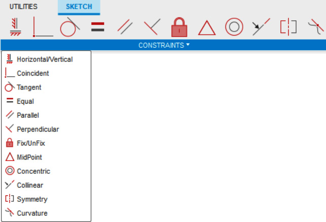 Figure 2.14 – The CONSTRAINTS panel within the SKETCH tab