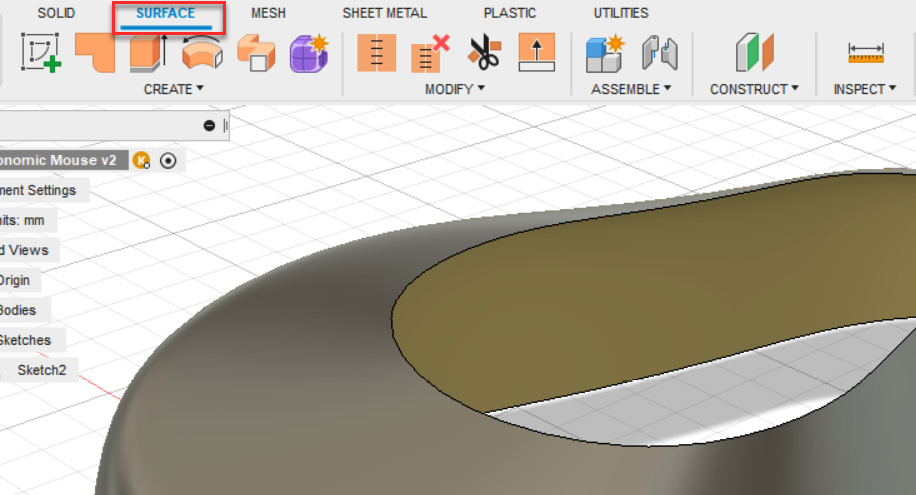 Figure 11.44 – The SURFACE tab location