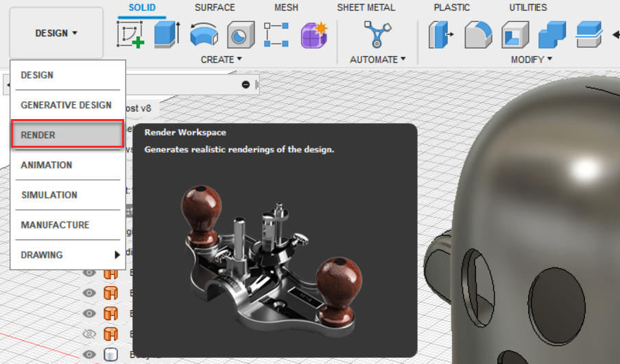 Figure 12.32 – The RENDER workspace location