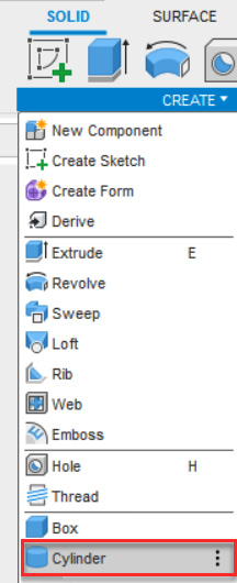 Figure 7.7 – The Cylinder tool location