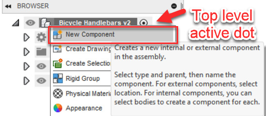 Figure 7.18 – Showing the top level active and New Component