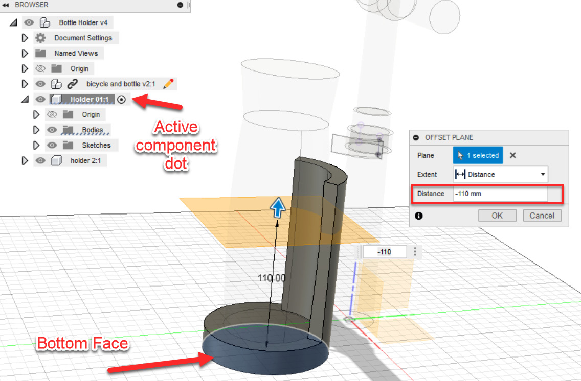 Figure 9.15 – The OFFSET PLANE tool with a distance of –110 mm