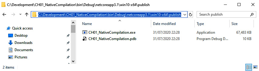 Figure 1.14 – Windows Explorer displaying the output files resulting from native compilation 
