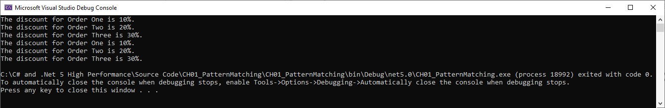 Figure 1.9 – Simple and relational pattern matching output showing the same results
