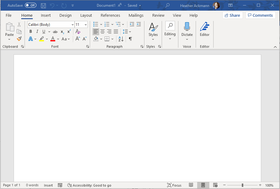 Figure 1.11 – Microsoft 365 Word on Windows 10
