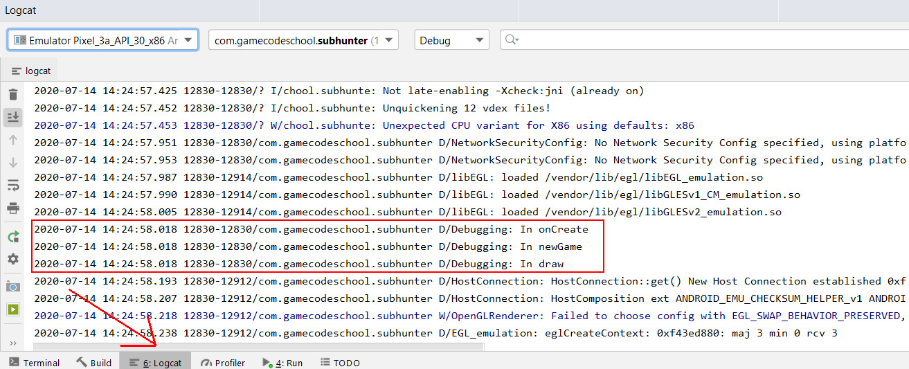 Figure 2.7 – The Logcat window
