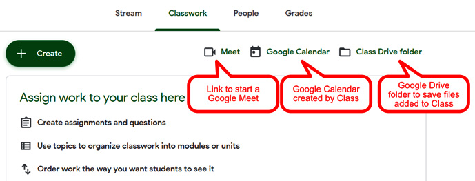 Figure 1.17 – Links to Google apps linked to the Class
