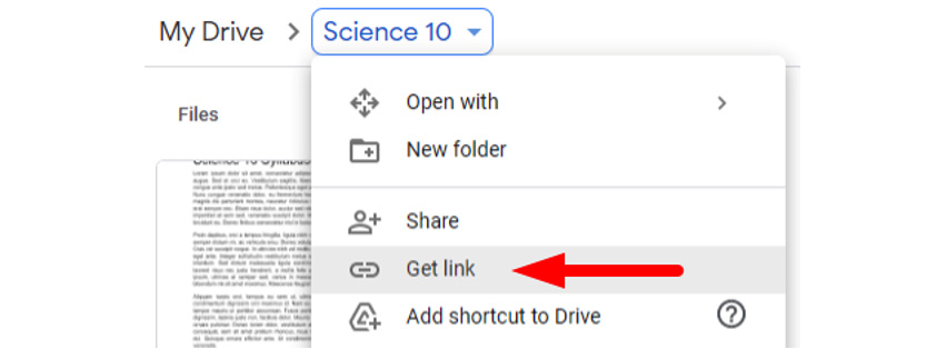 Figure 1.32 – The Get link option for a Google Drive folder
