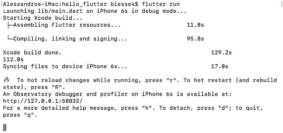 Figure 1.8 – Output from the flutter run command
