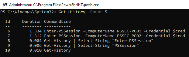 Figure 1.13 – Getting the last five history entries