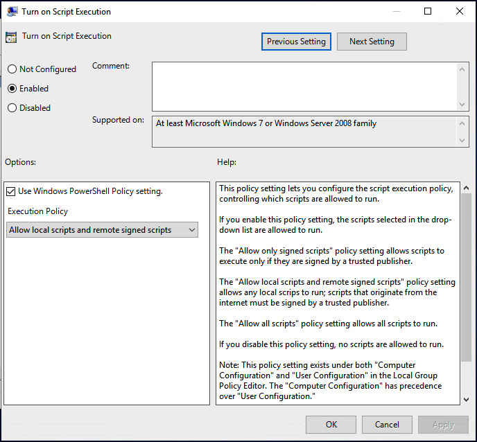 Figure 1.20 – Configuring the Execution Policy setting using GPO for PowerShell Core