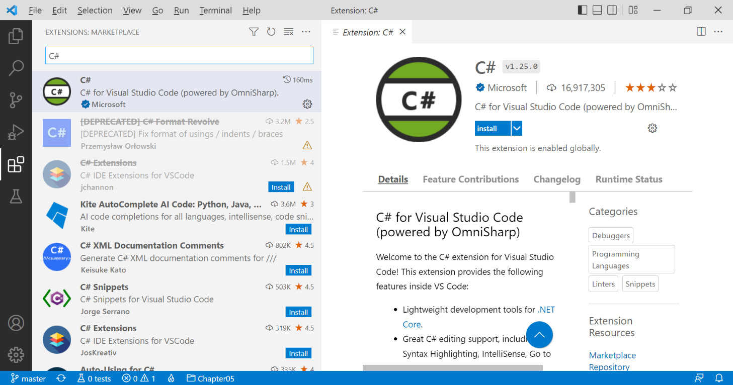 Figure 0.1: Installing the C# extension for VS Code