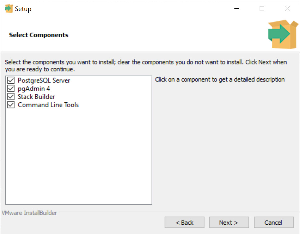 Figure 0.11: The PostgreSQL components selected to proceed