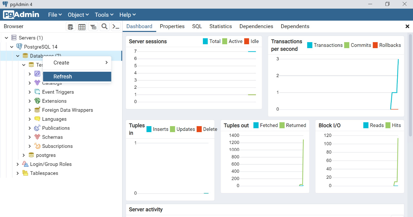 Figure 0.36: Clicking the Refresh… button after right-clicking Databases