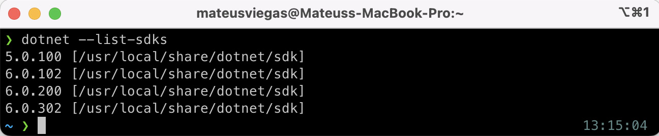 Figure 0.7: Checking the installed .NET SDKs in Terminal