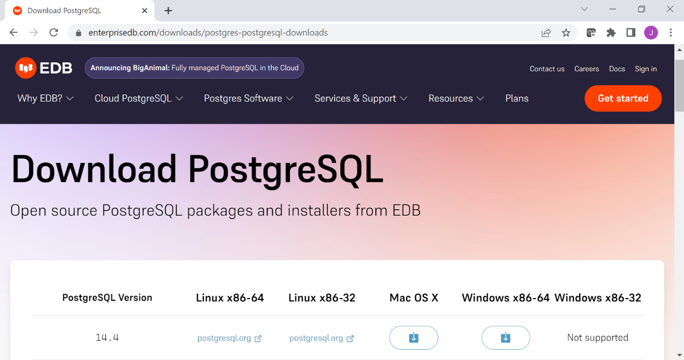 Figure 0.8: Latest PostgreSQL versions for each platform
