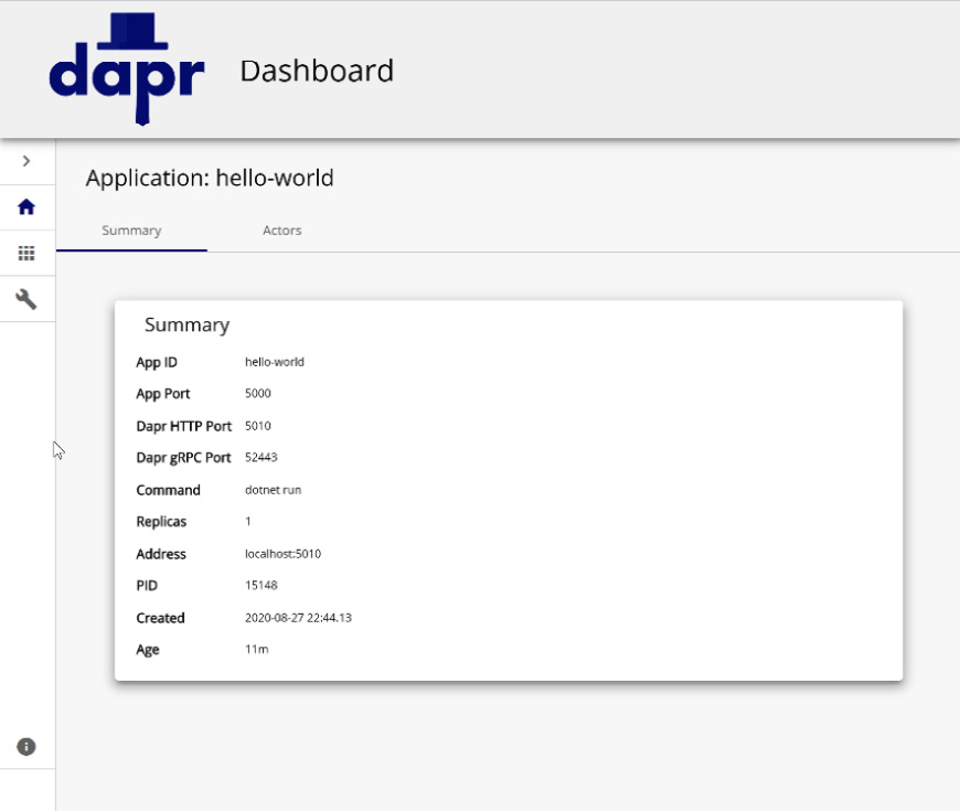 Figure 1.3 – Dapr dashboard application
