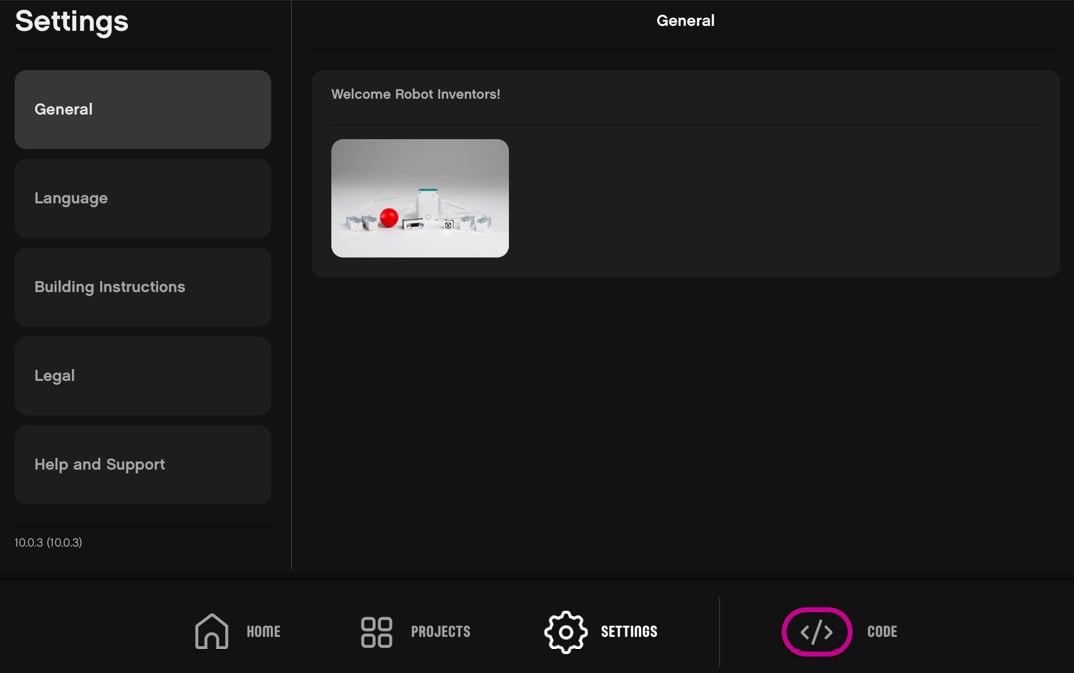 Figure 2.16 – The Welcome Robot Inventor activity found in Settings
