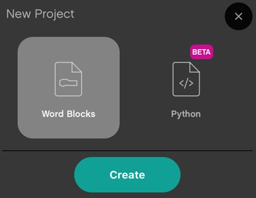 Figure 2.18 – You can choose blocks or Python
