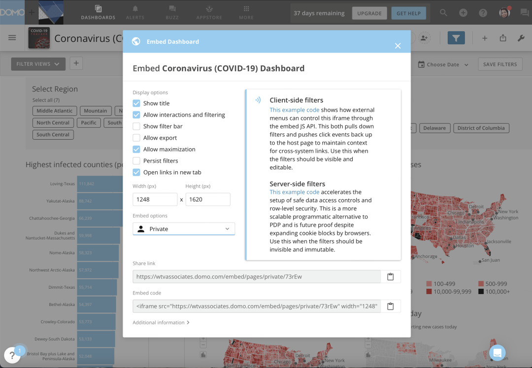 Figure 1.7 – Domo Everywhere Embed configuration 