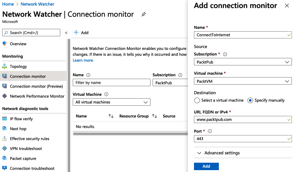 Figure 1.17 – Connection Monitor setup example
