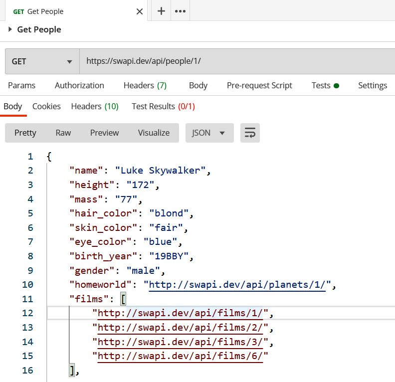 Figure 1.7 – Response for the Star Wars API request
