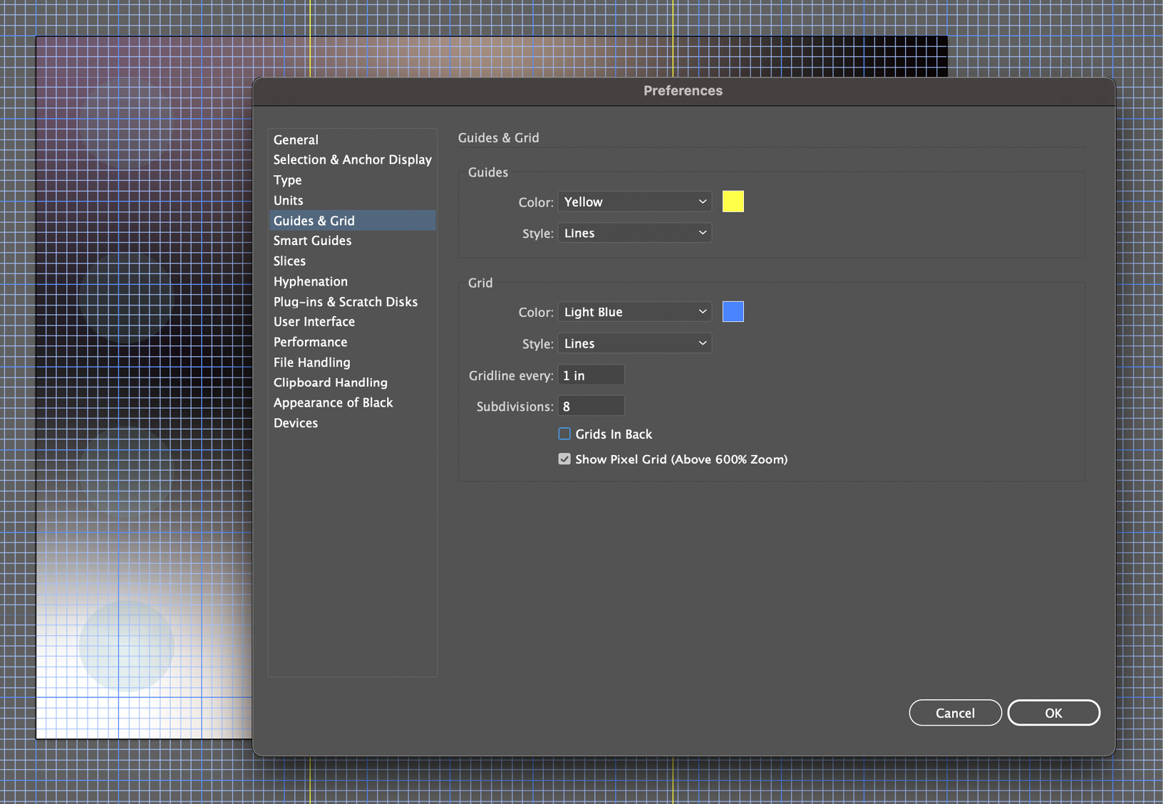 Figure 1.18 – Guides & Grid adjustments within the Preferences panel
