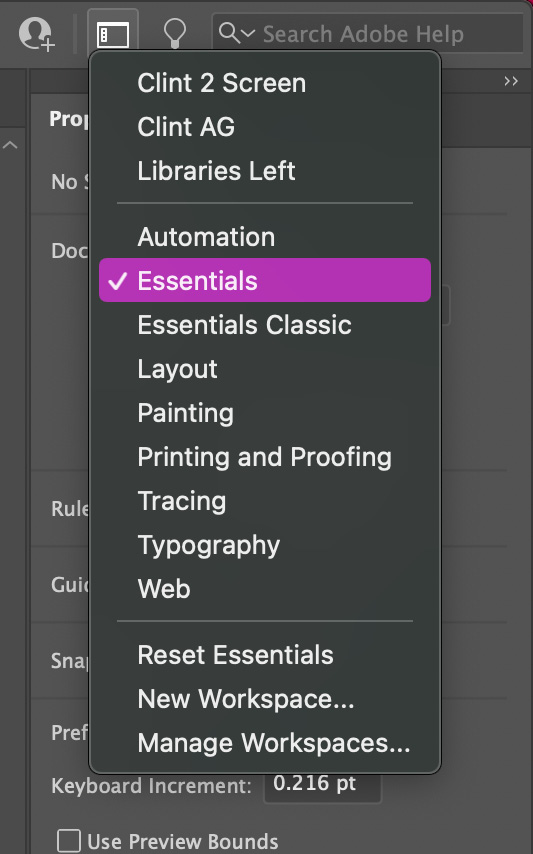 Figure 1.3 – Workspace menu
