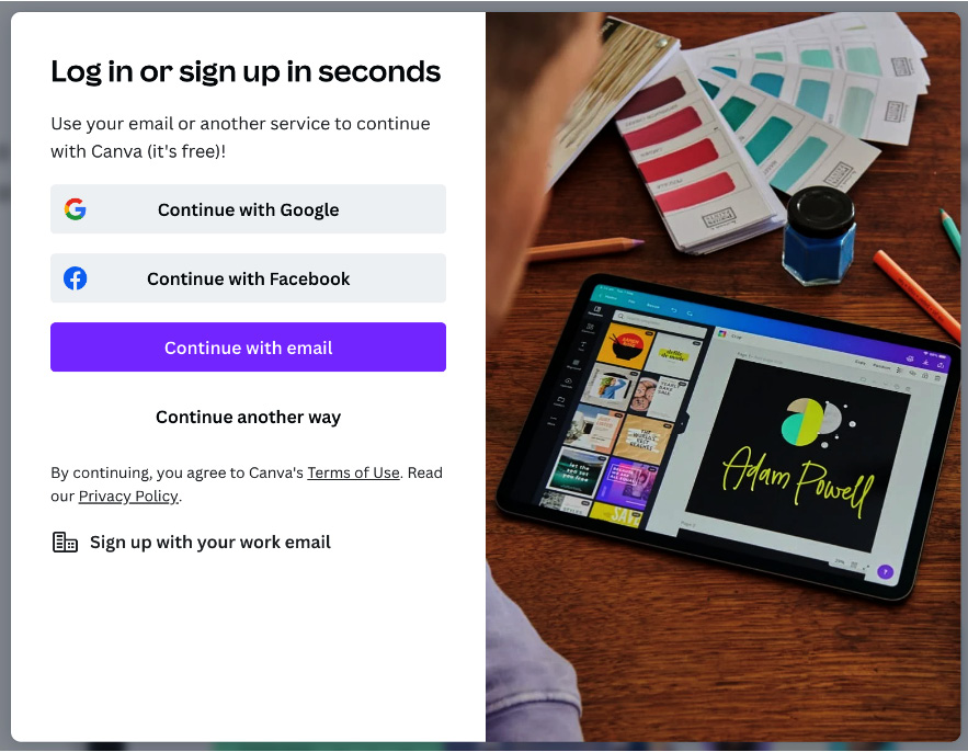 Figure 1.2 – Canva Sign-up popup