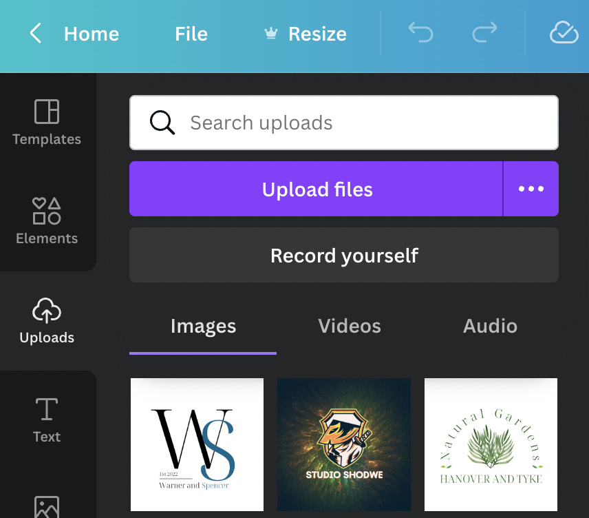 Figure 3.12 – Uploading your own images and video into Canva