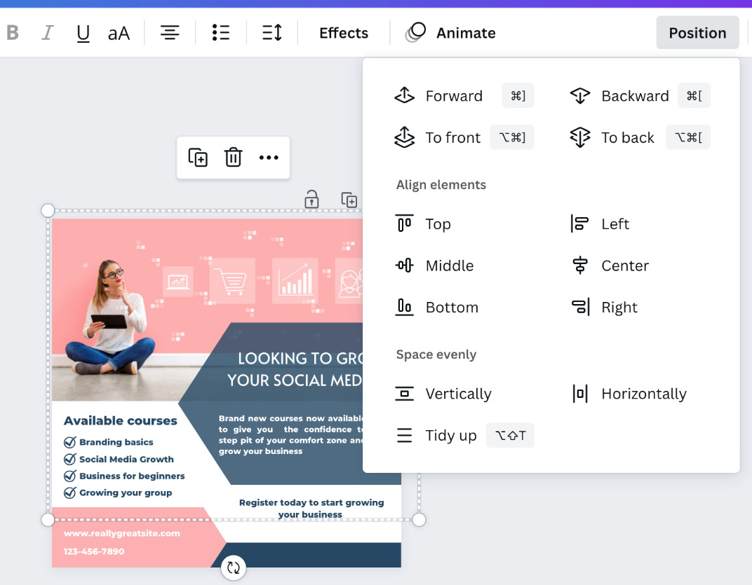 Figure 4.3 – Alignment options drop-down menu