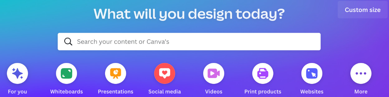 Figure 6.7 – Canva option icons on the home page