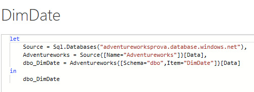 Figure 2.41 – Advanced Editor code for the DimDate Query