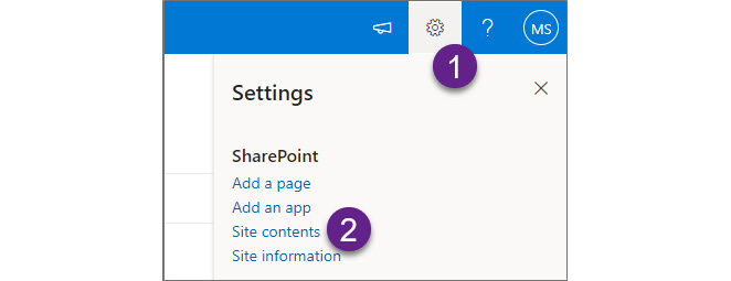 Figure 1.4 – Site contents option