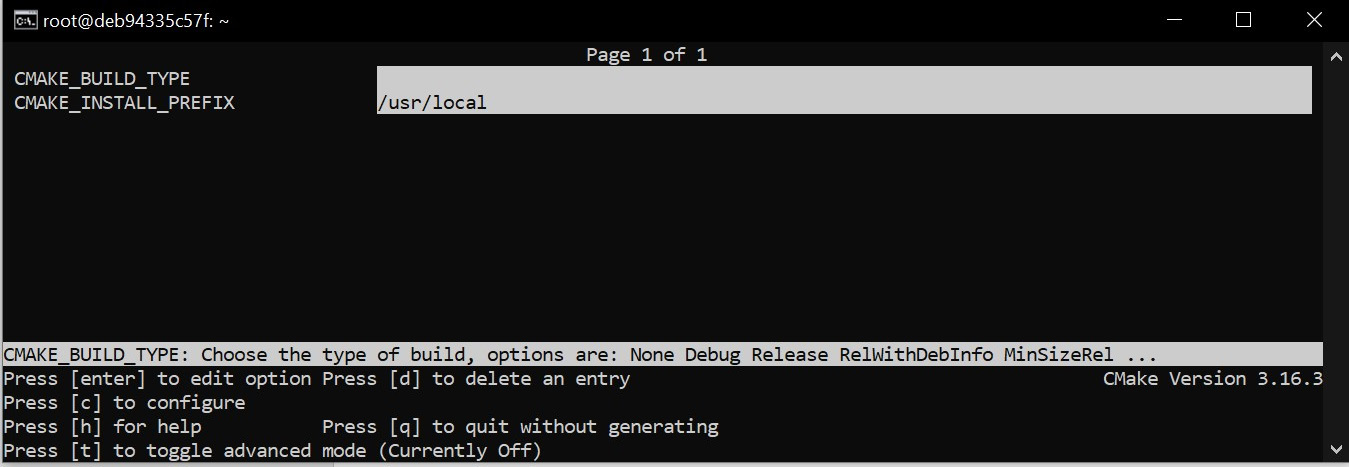 Figure 1.5 – The configuring stage in ccmake
