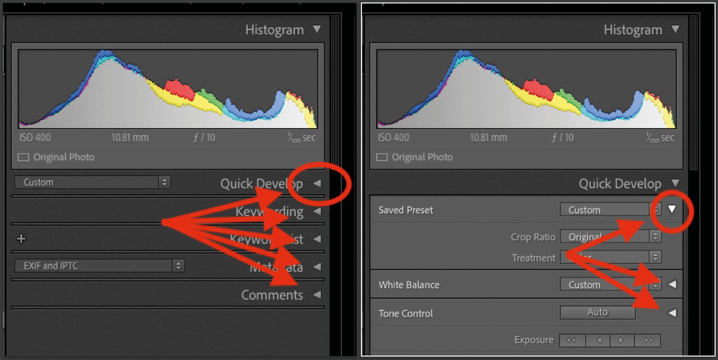 Figure 1.11 – Left: click these to open tabs; Right: click these to open tools within each tab
