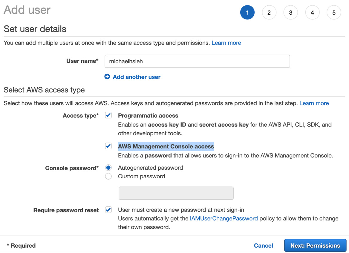 Figure 1.3 – Creating a user name and password for an IAM user 
