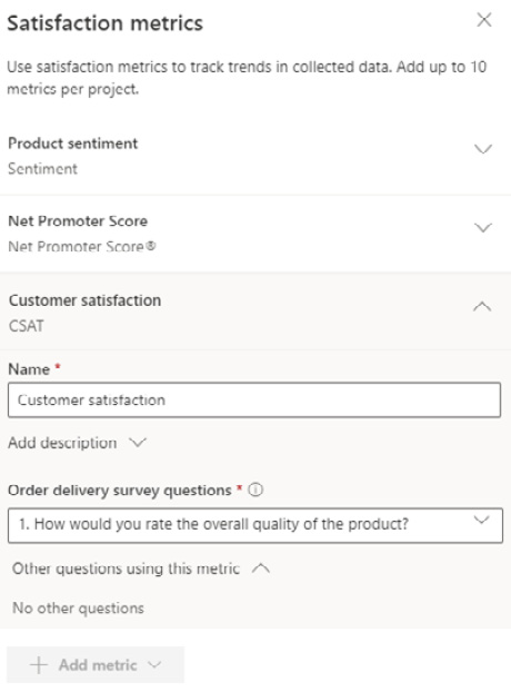 Figure 1.8 – Satisfaction metrics configuration panel
