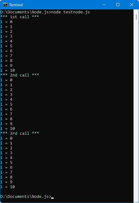 Figure 1.20 – Successive calls to the display_10_first_integers() function
